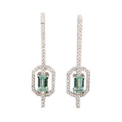 Laura Munder Mint Green Tourmaline Diamond White Gold Earrings 7