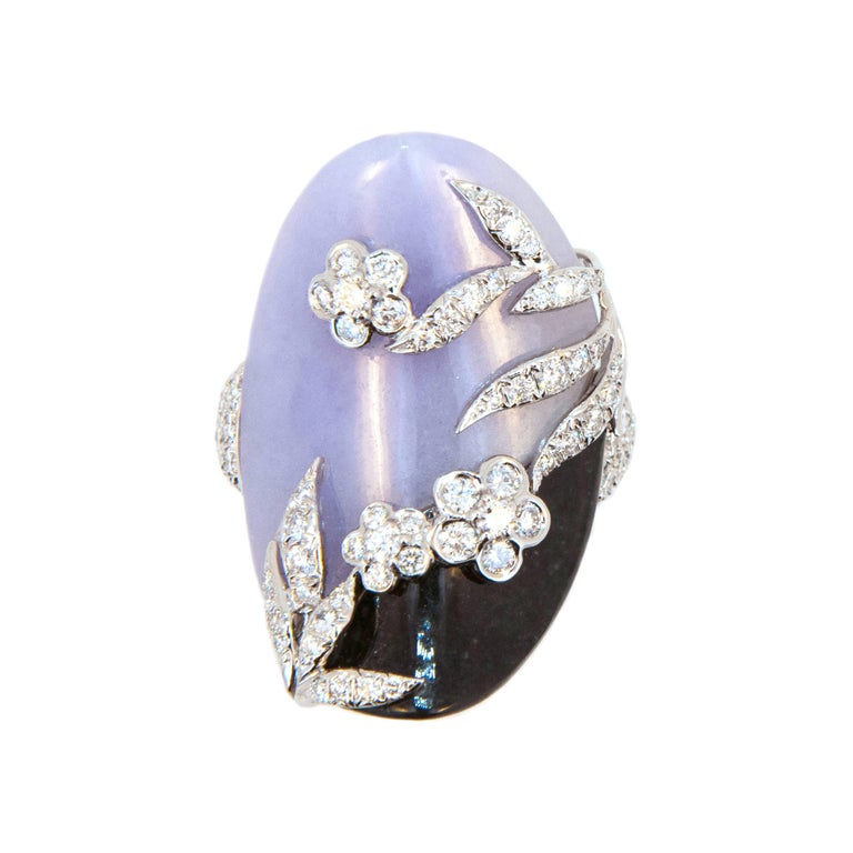 Laura Munder Lavender Jade Black Jade Diamond White Gold Ring For Sale