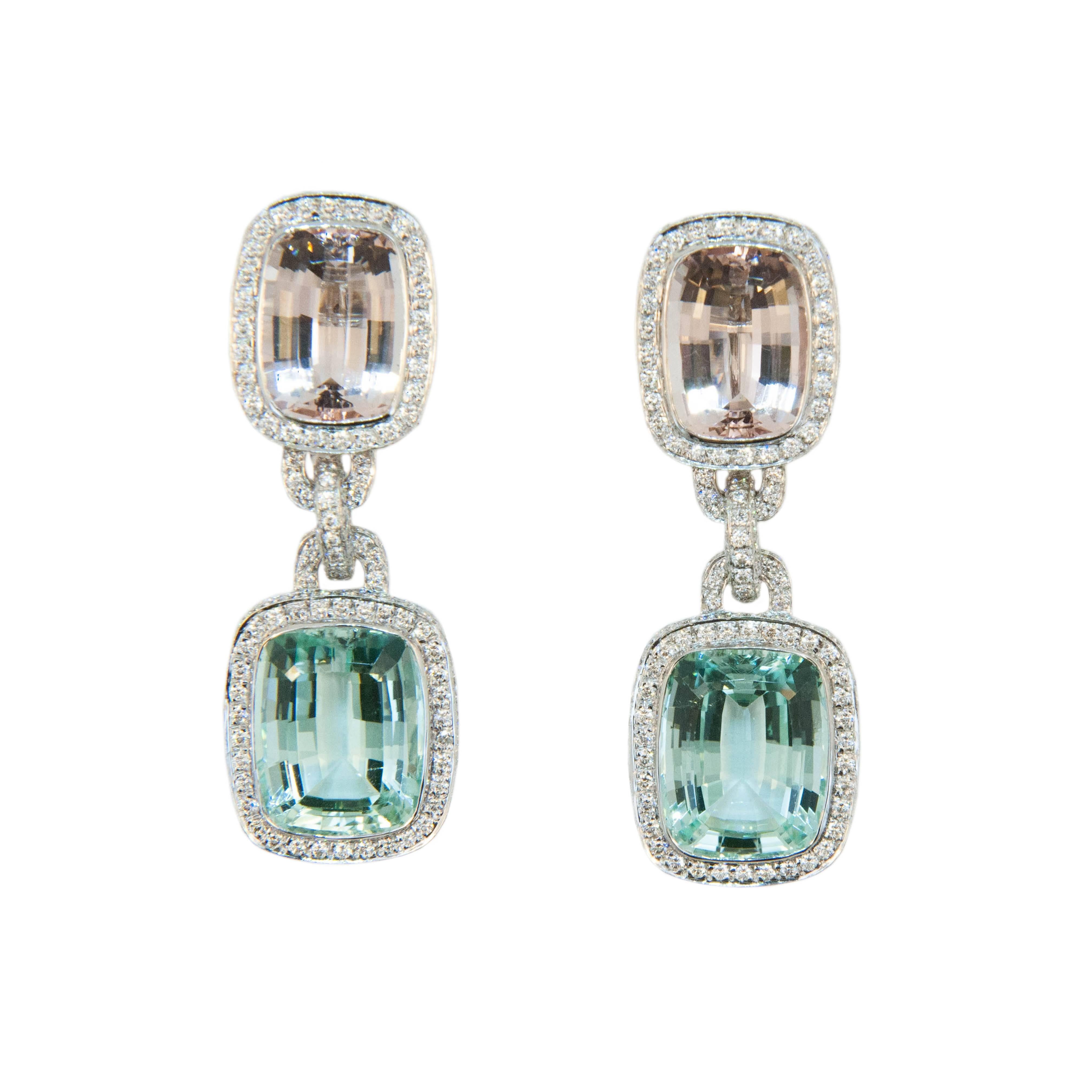 Laura Munder Mint Green Tourmaline Morganite Beryl Diamond White Gold Earrings