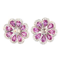 Laura Munder Pink Sapphire White Diamond White Gold Earrings 5