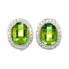 Laura Munder Peridot Diamond White Gold Earrings 3