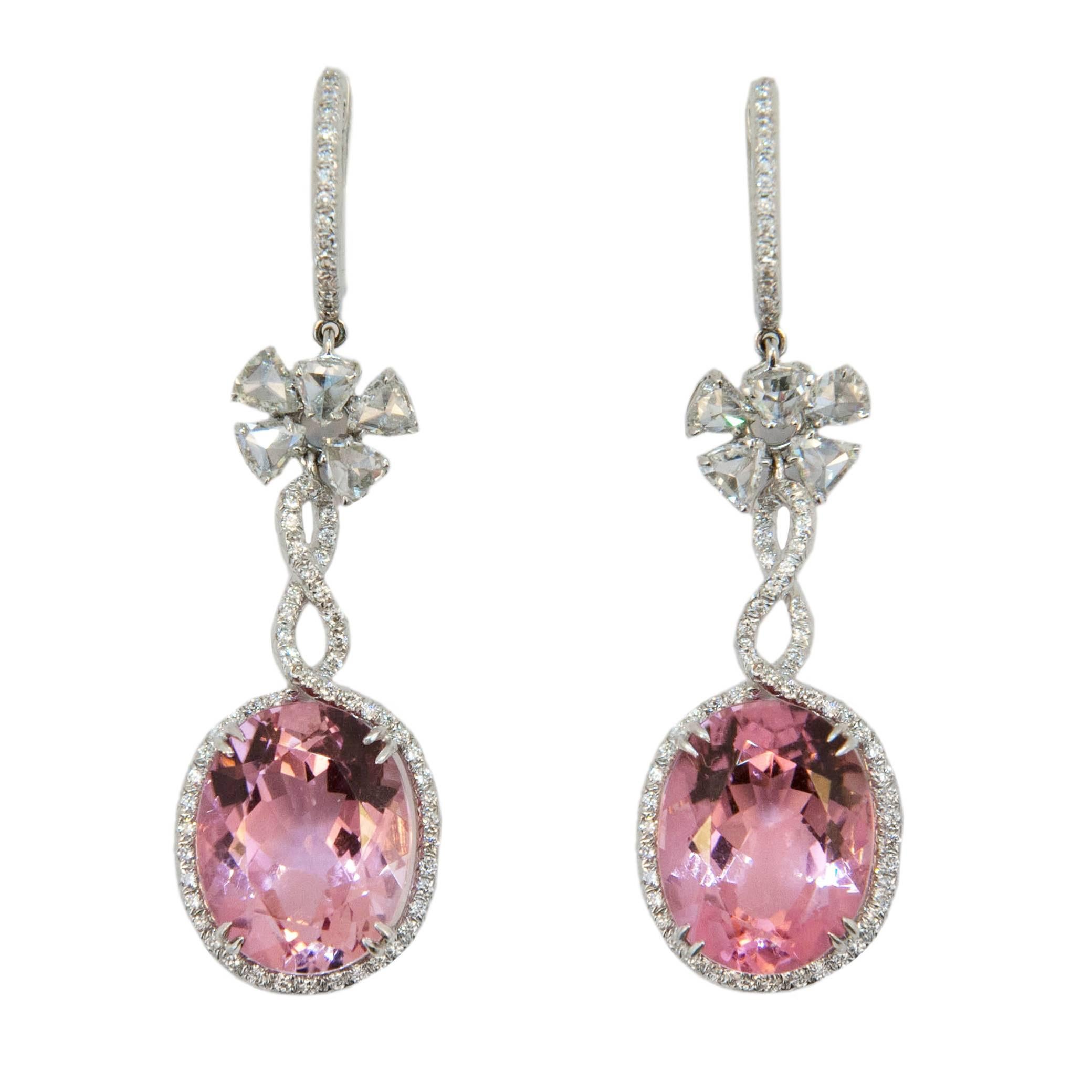 Laura Munder Pink Tourmaline Diamond White Gold Earrings For Sale