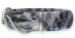 Laura Munder Zebra Jade Diamond White Gold Bangle Bracelet