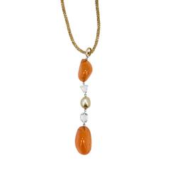 Laura Munder Mandarin Garnet Golden Keshi Pearl Rose Cut Diamond Gold Necklace 10