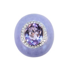 Laura Munder Lavender Jade Amethyst Diamond White Gold Ring