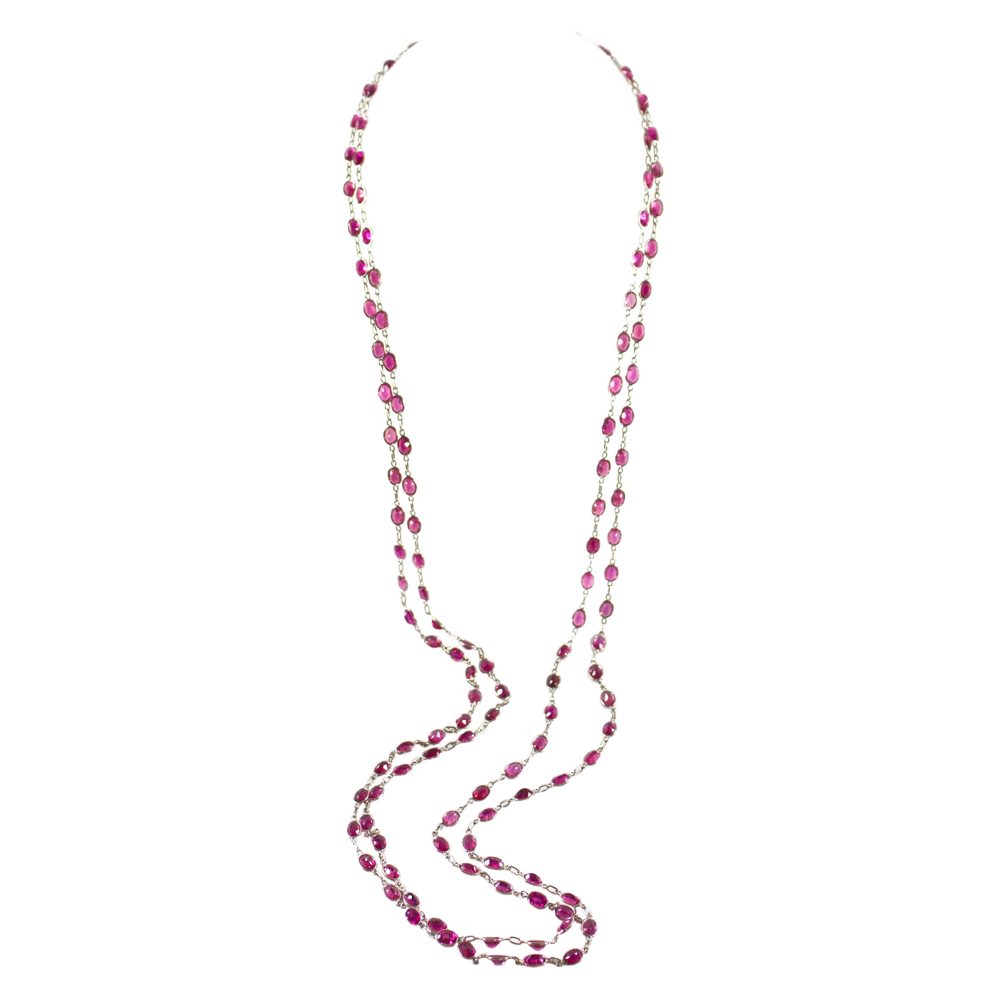 Laura Munder Pink Tourmaline Chain Link White Gold Necklace