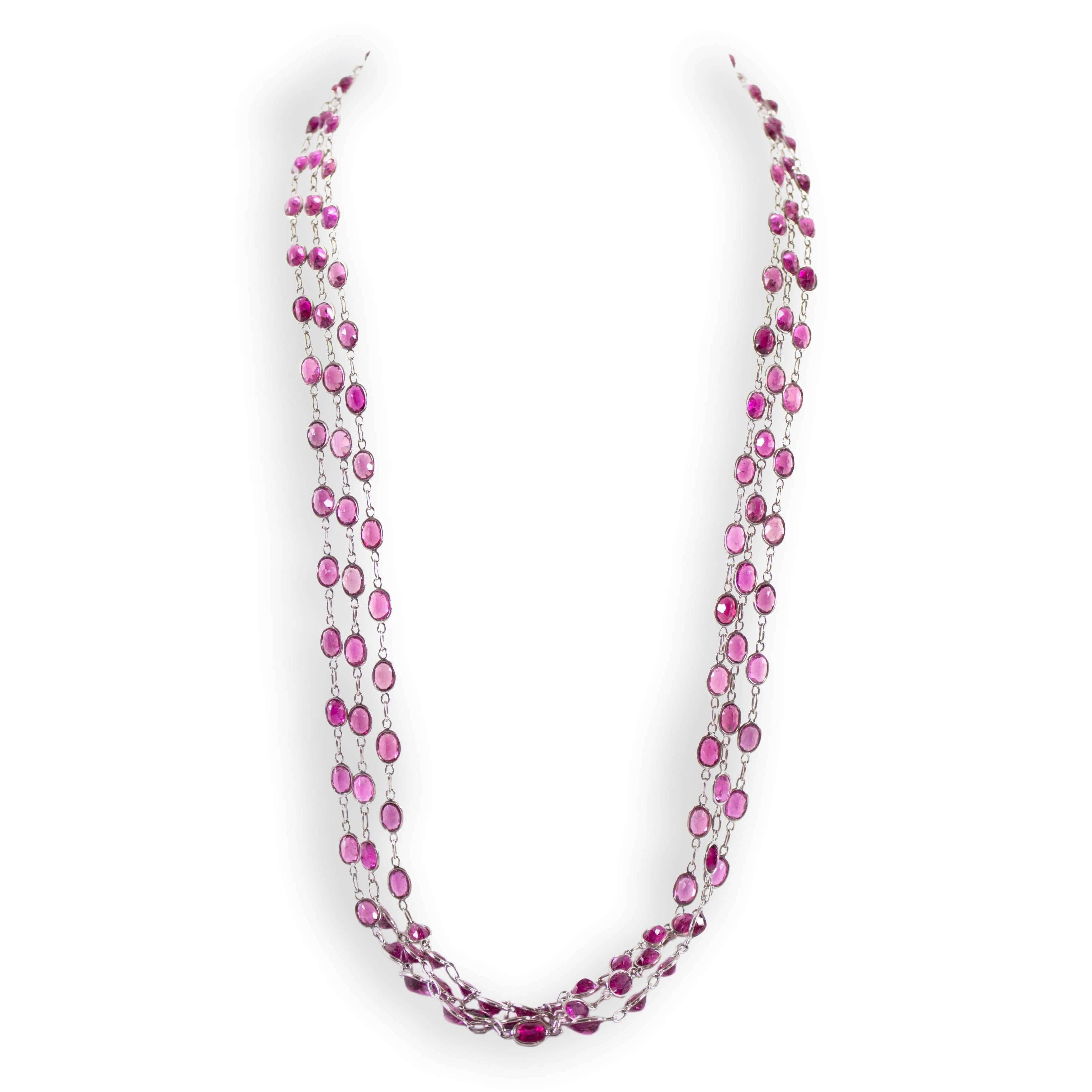 Laura Munder Pink Tourmaline Chain Link White Gold Necklace In Excellent Condition In West Palm Beach, FL