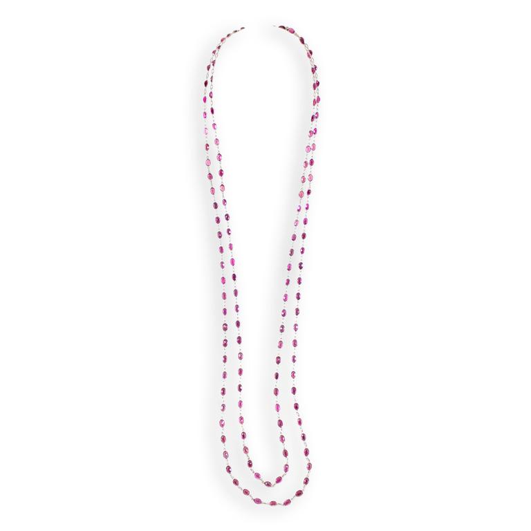 Women's Laura Munder Pink Tourmaline Chain Link White Gold Necklace