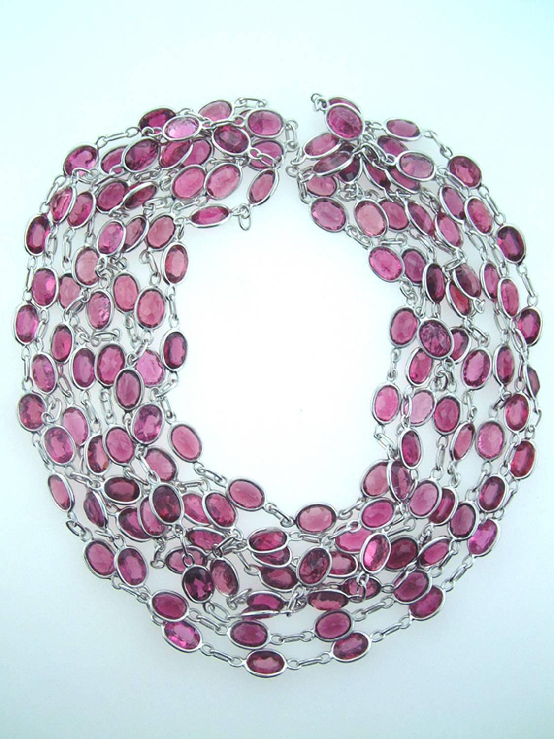 Laura Munder Pink Tourmaline Chain Link White Gold Necklace 3