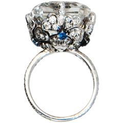 Laura Munder 27.99 Carat Pillow Cut Topaz Diamond Sapphire White Gold Ring 5