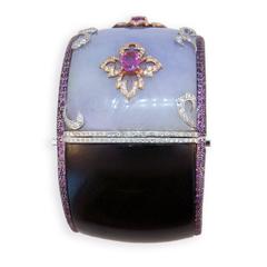 Laura Munder Lavender Jade Grenadill Wood Pink Sapphire Diamond Bangle Bracelet
