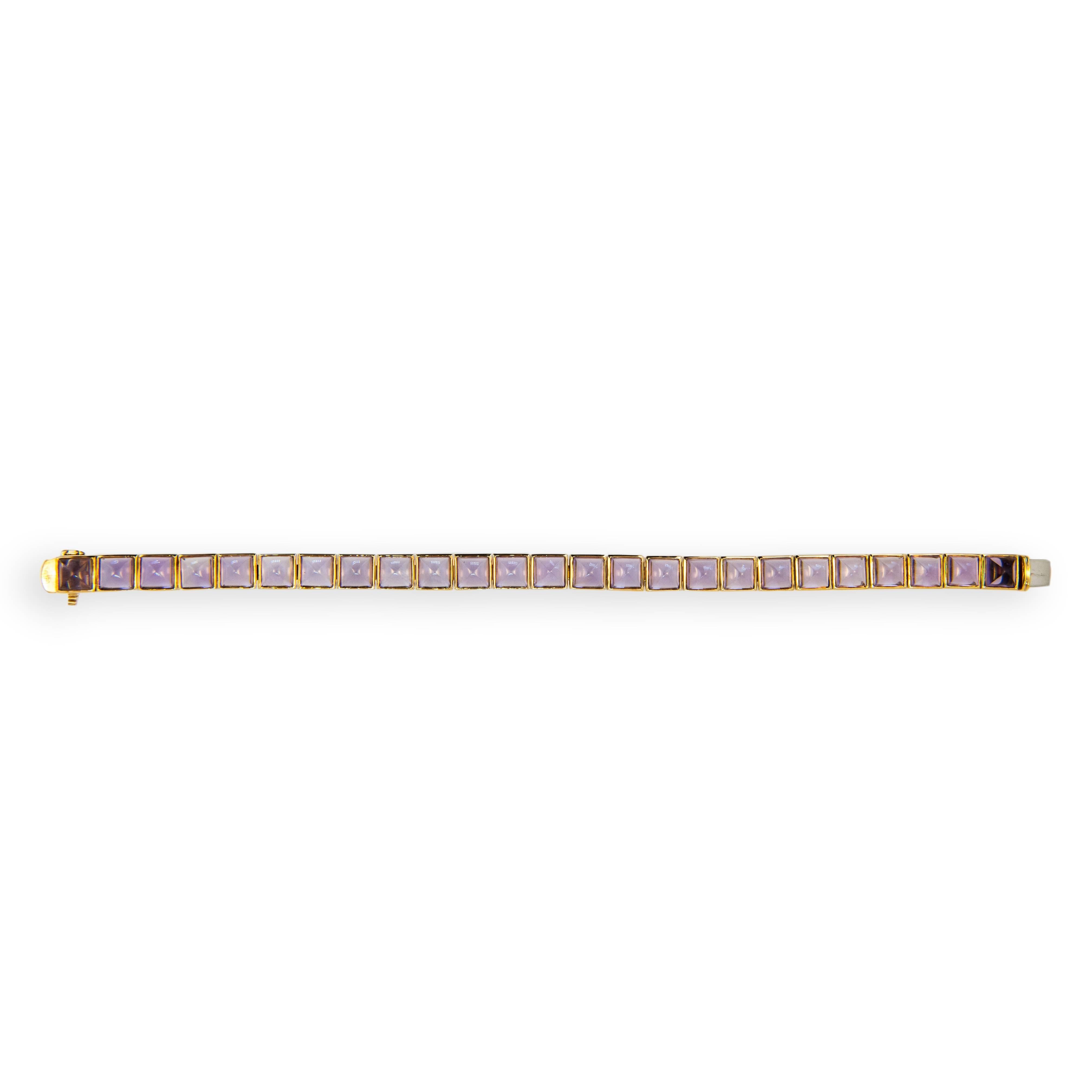 Laura Munder Amethyst Sugarloaf Yellow Gold Bracelet In New Condition In West Palm Beach, FL