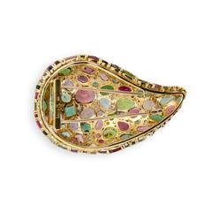 Laura Munder Multi-Color Tourmaline Peridot Yellow Gold Brooch