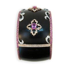 Laura Munder Wood Pink Sapphire Diamond Rose White Gold Bangle Bracelet