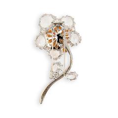 Laura Munder Pink Opal Coral Crystal and Diamond White Gold Brooch