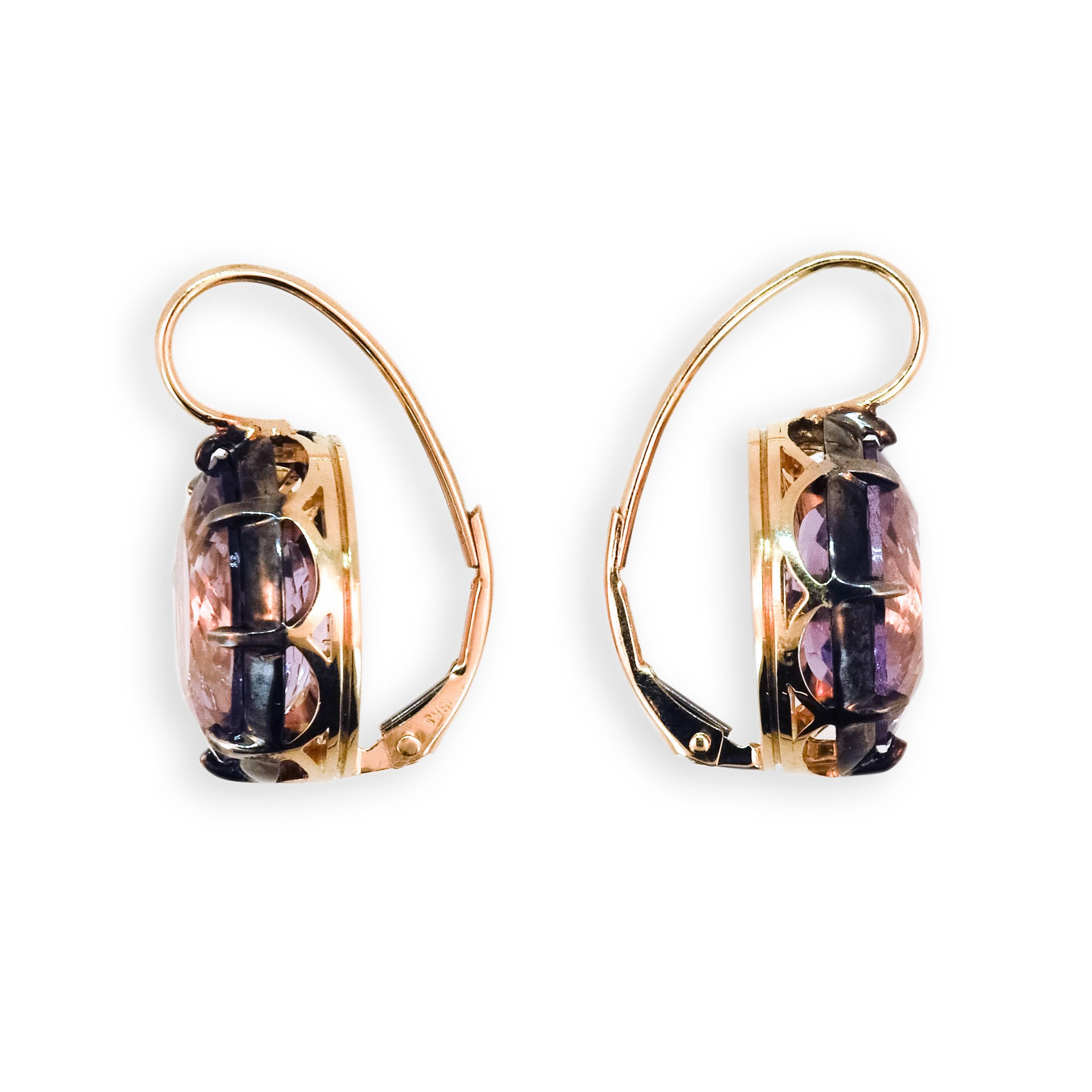 Laura Munder Amethyst Yellow Gold and Sterling Silver Leverback Earrings In New Condition For Sale In West Palm Beach, FL