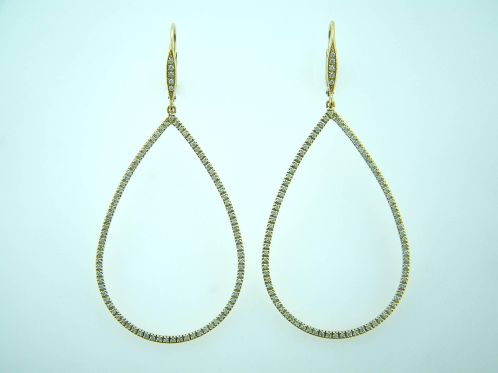 Laura Munder Diamond Drop Yellow Gold Leverback Earrings In New Condition For Sale In West Palm Beach, FL