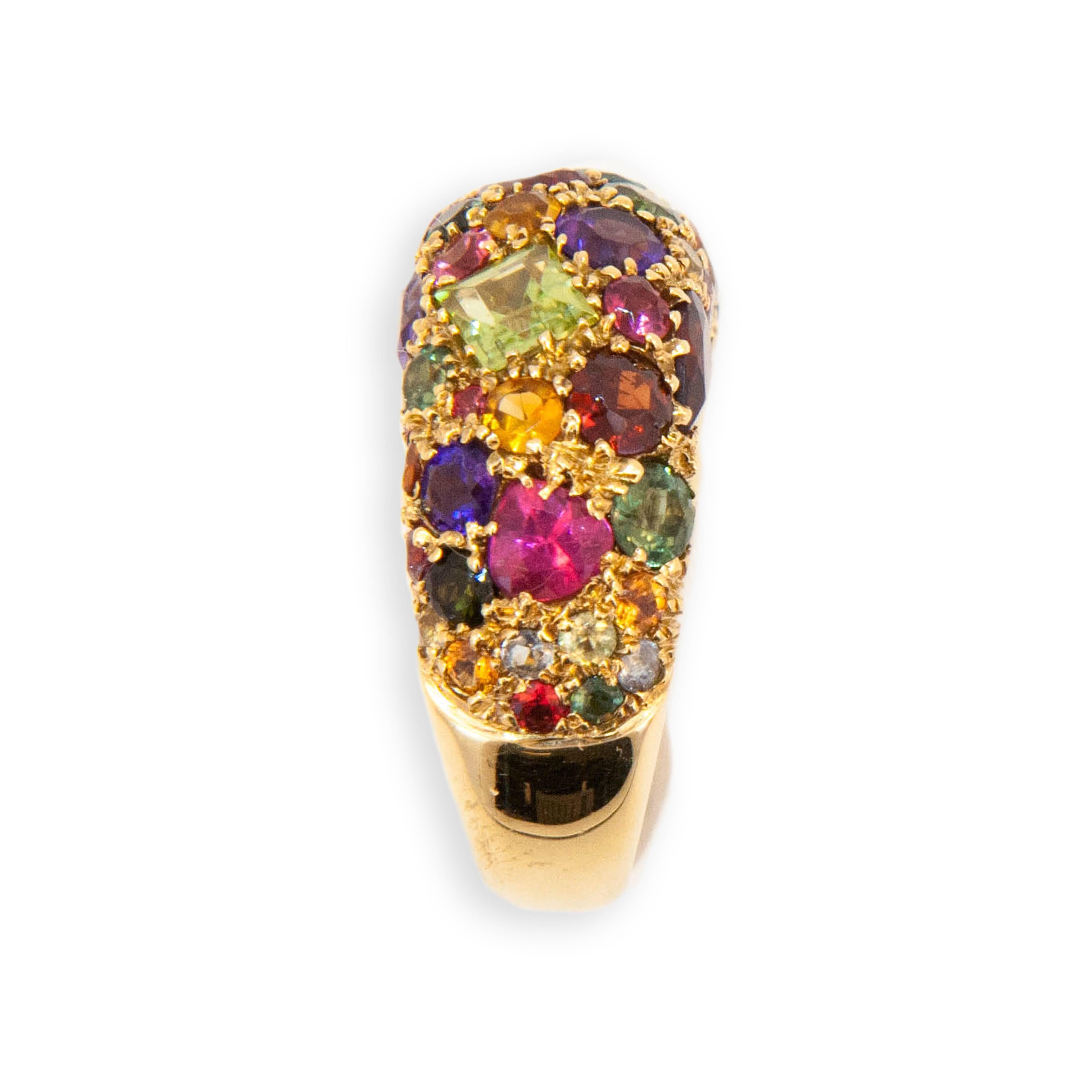 Laura Munder Peridot Garnet Amethyst Tourmaline Citrine Yellow Gold Ring In Excellent Condition In West Palm Beach, FL