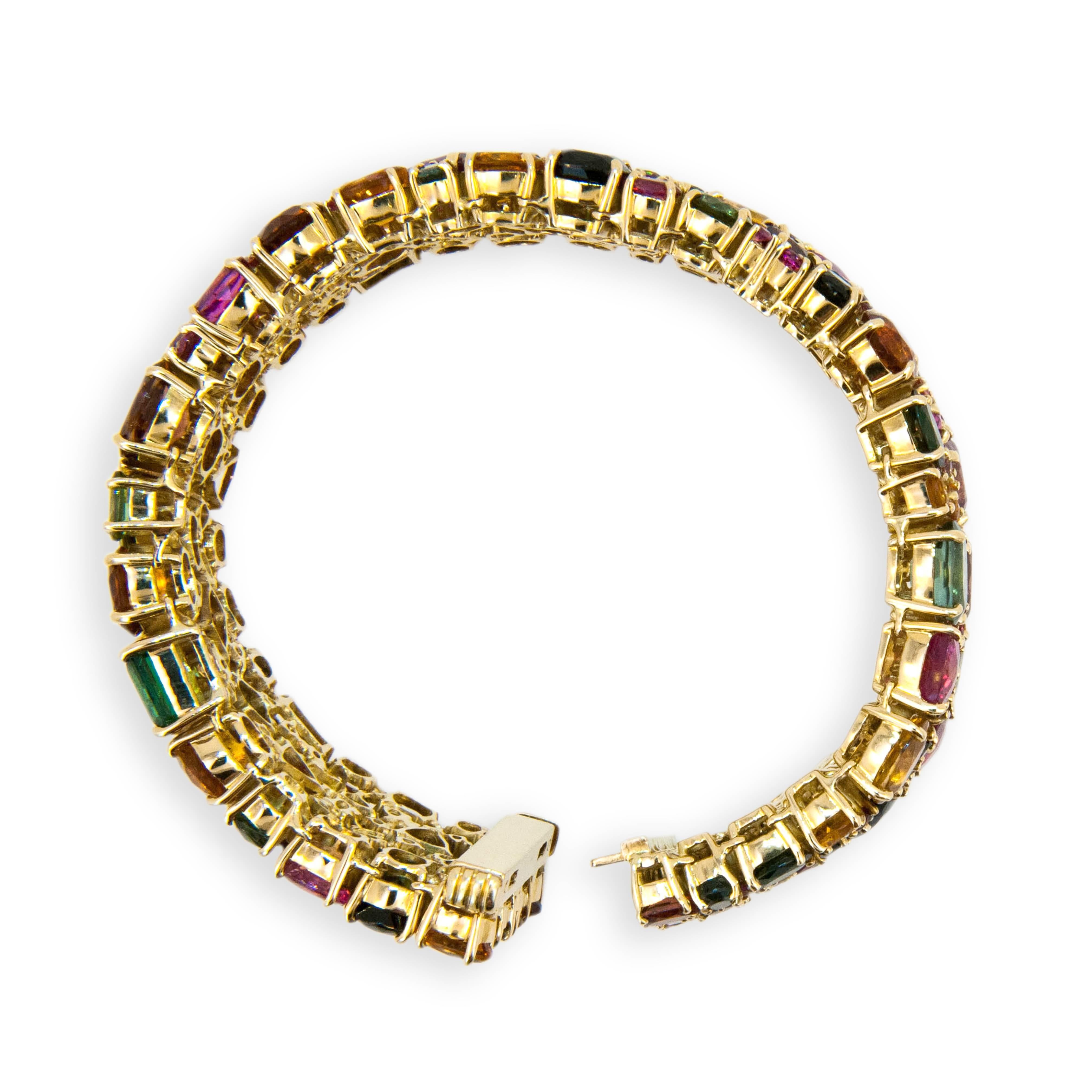 Laura Munder Tourmaline Garnet Citrine Pink Sapphire Yellow Gold Bracelet In Excellent Condition In West Palm Beach, FL