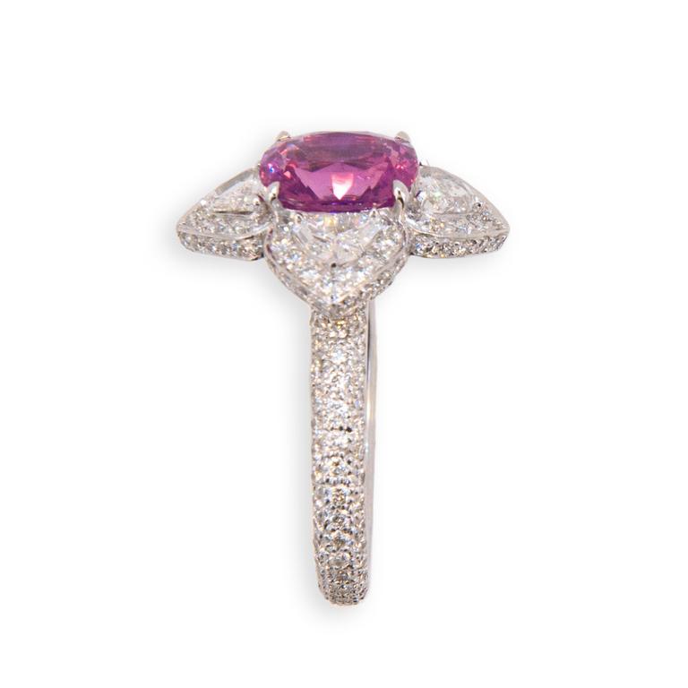 Cushion Cut Laura Munder Pink Sapphire Diamond White Gold Ring For Sale