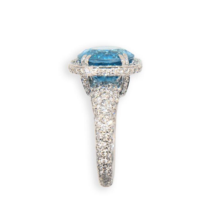Oval Cut Laura Munder Aquamarine Diamond White Gold Ring For Sale