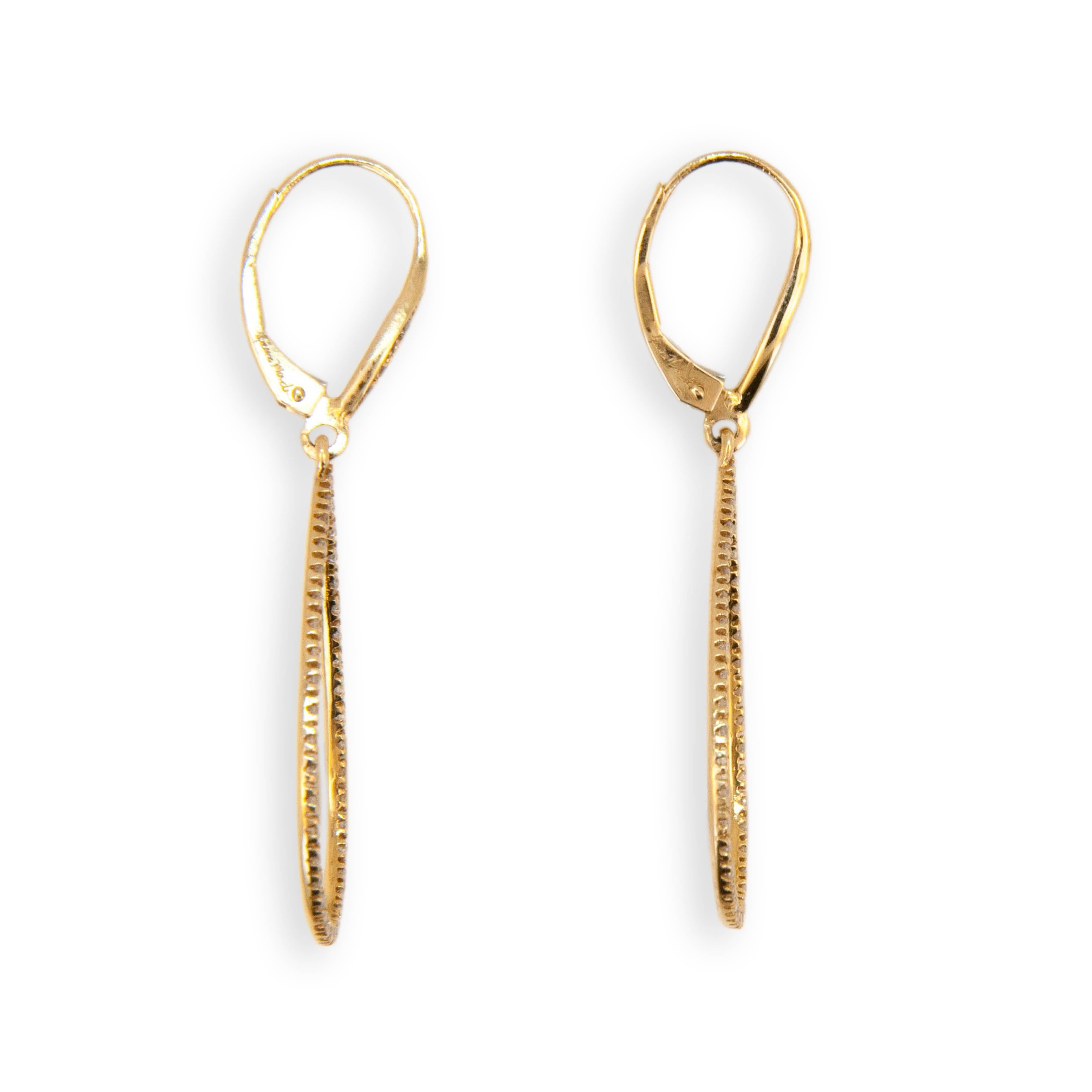 Laura Munder Diamond Drop Yellow Gold Leverback Earrings In New Condition In West Palm Beach, FL