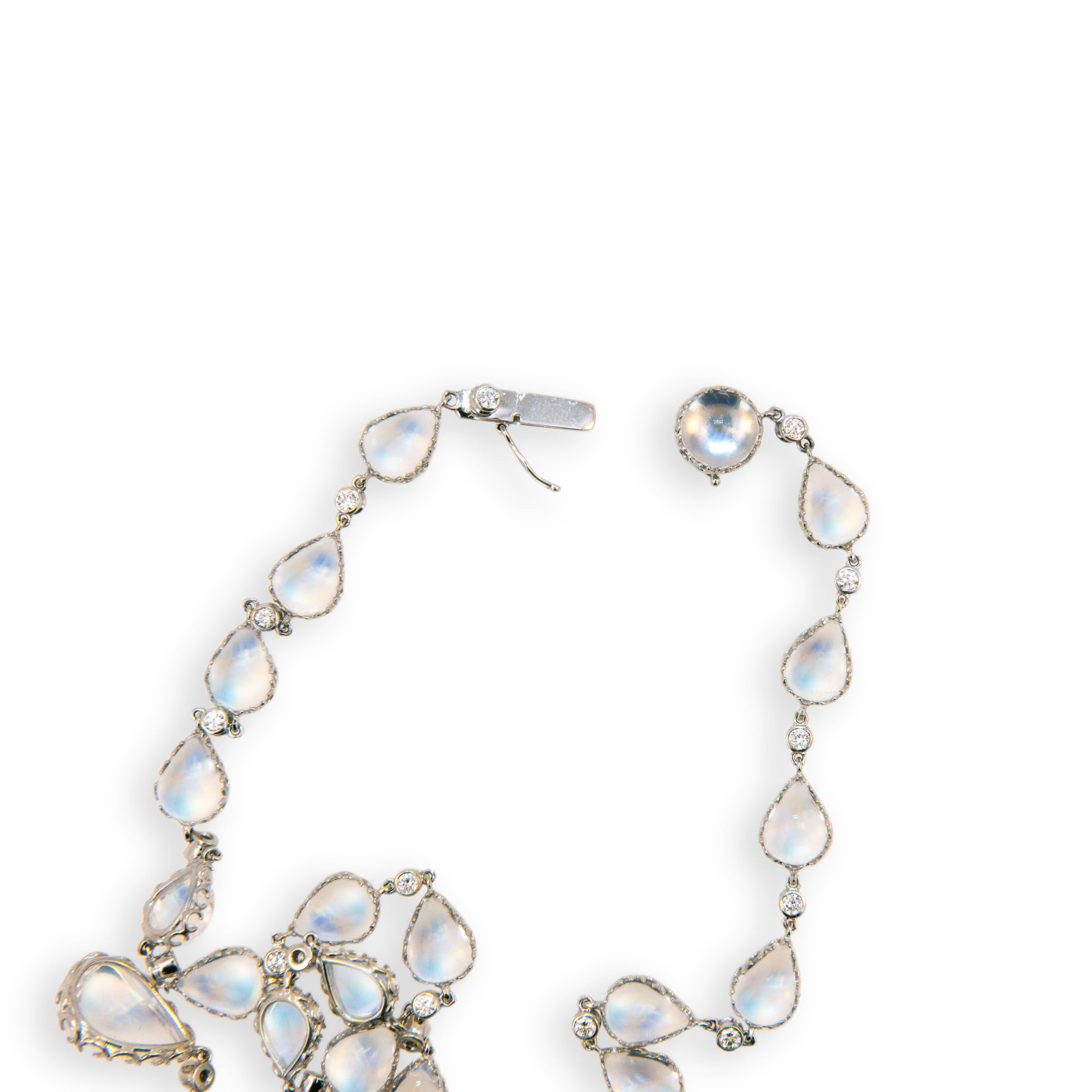 Laura Munder Moonstone Diamond White Gold Necklace In New Condition For Sale In West Palm Beach, FL