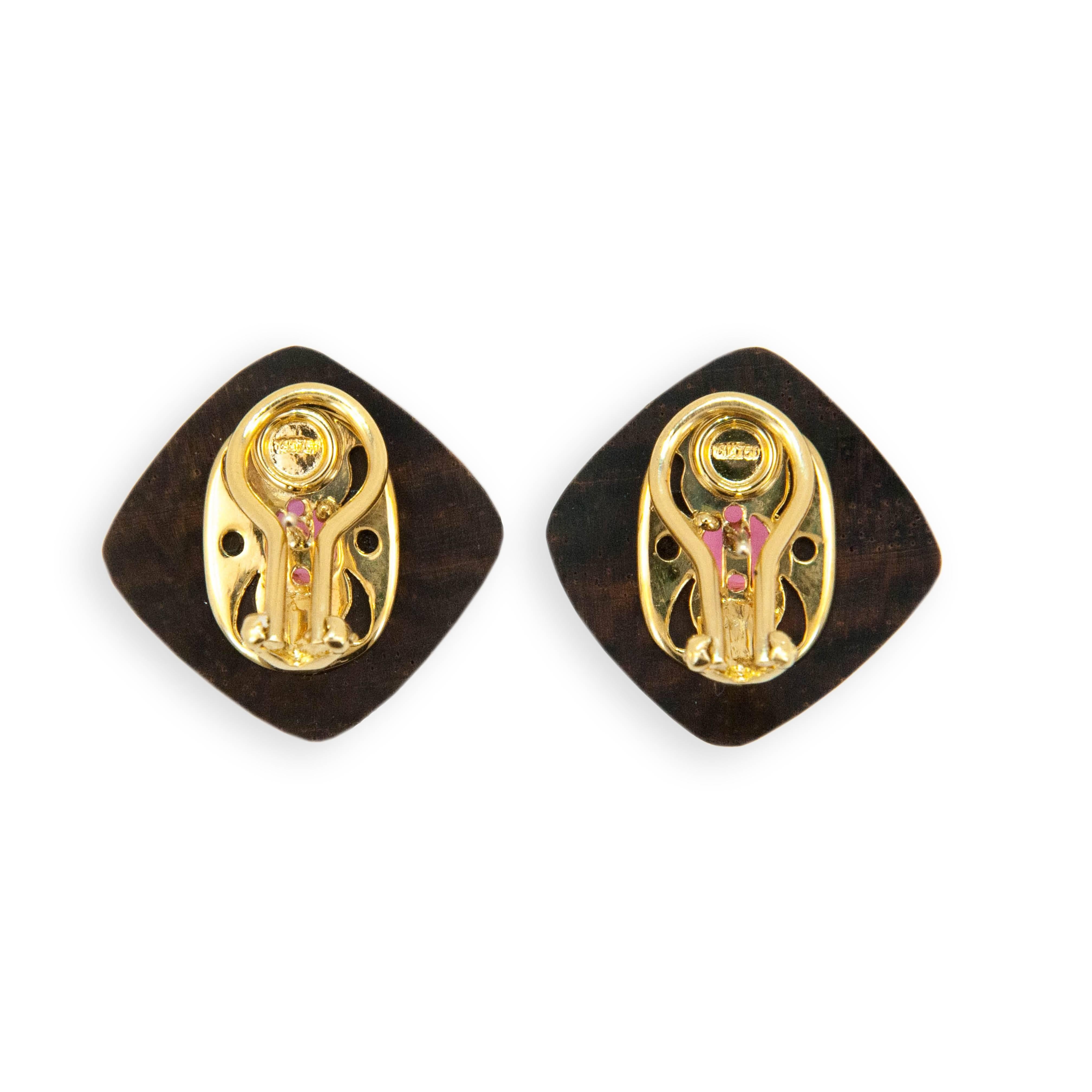 Oval Cut Laura Munder Pink Spinel Diamond and Wood Yellow Gold Earrings For Sale