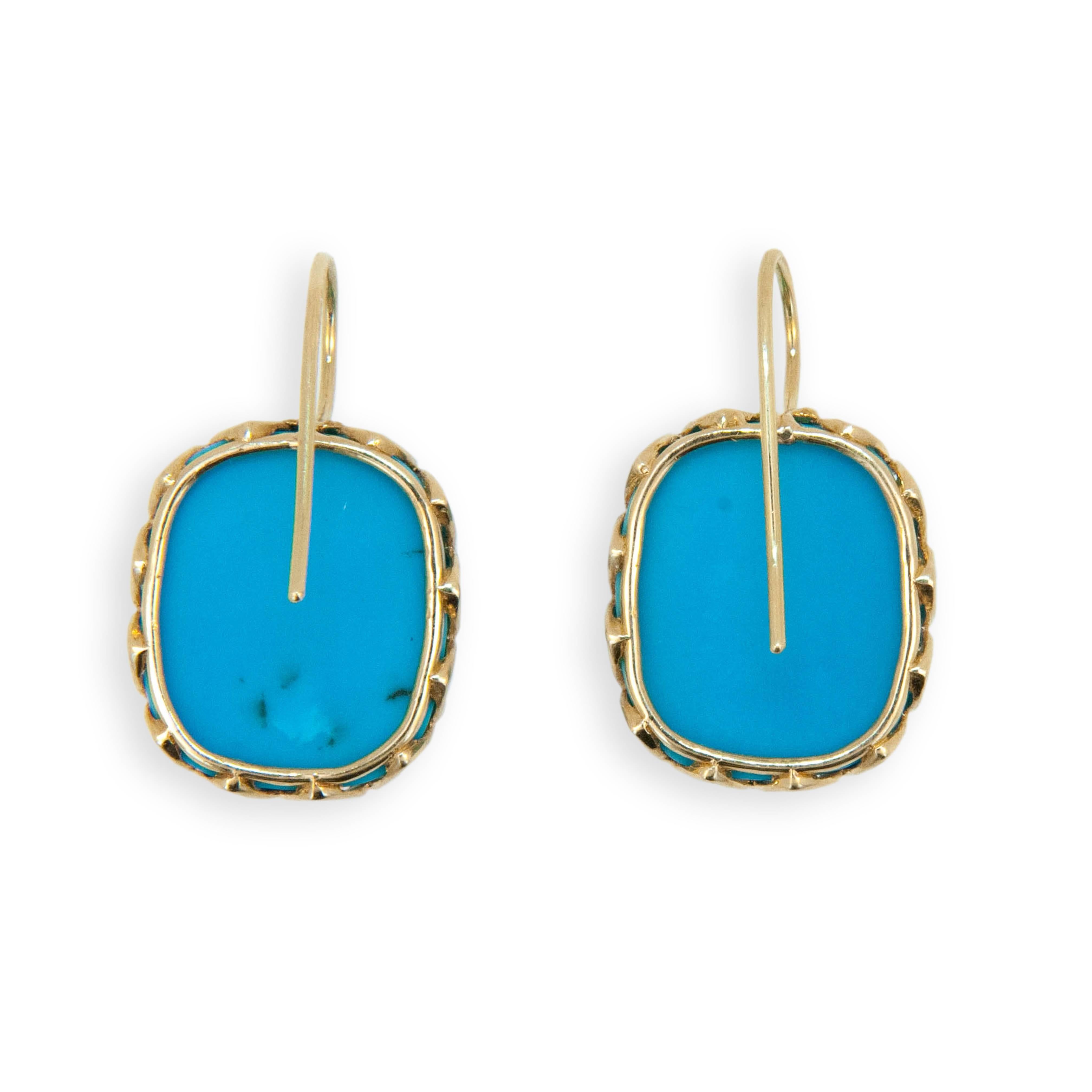Cabochon Laura Munder Turquoise Yellow Gold Earrings