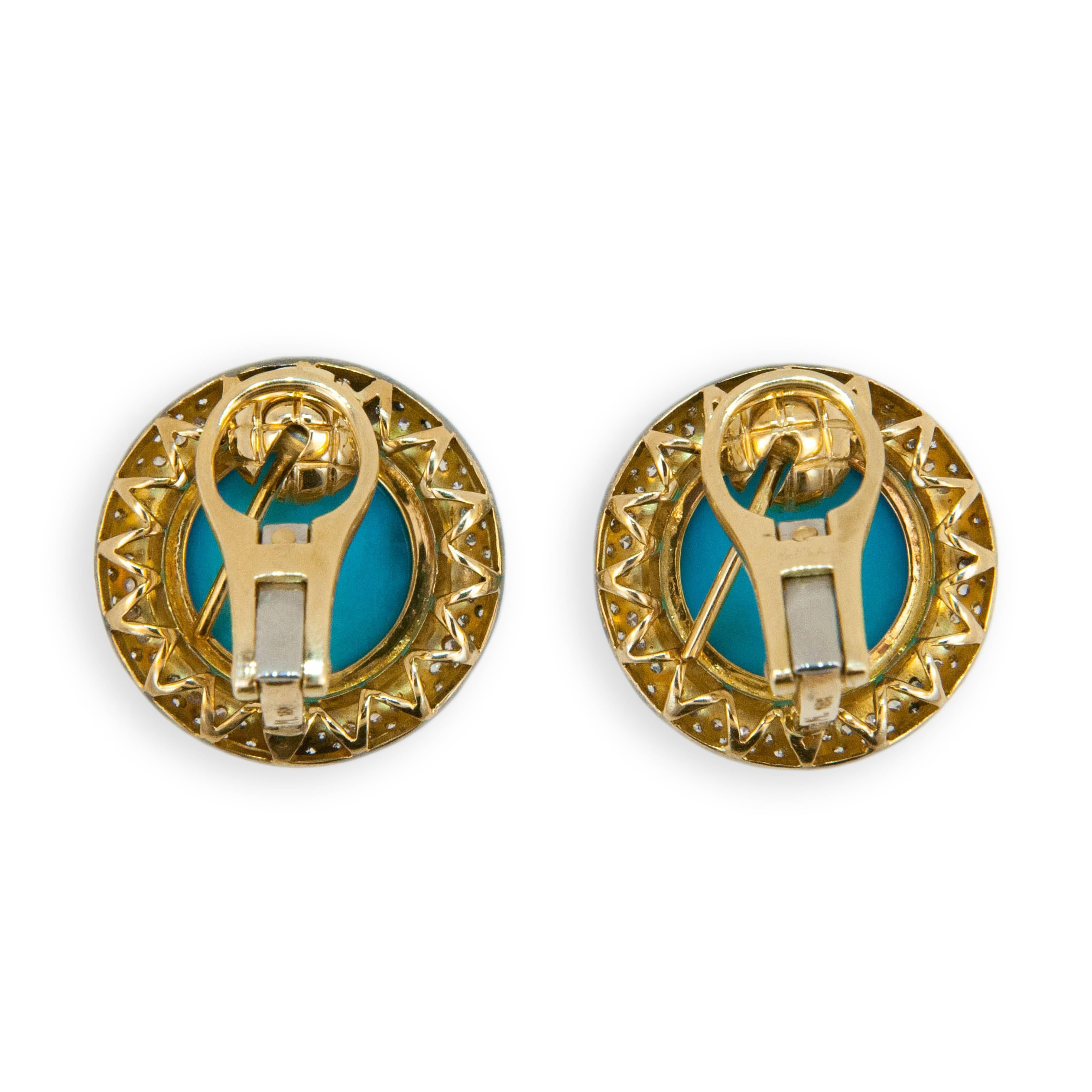 Laura Munder Turquoise Diamond Blackened Yellow Gold Earrings In New Condition For Sale In West Palm Beach, FL