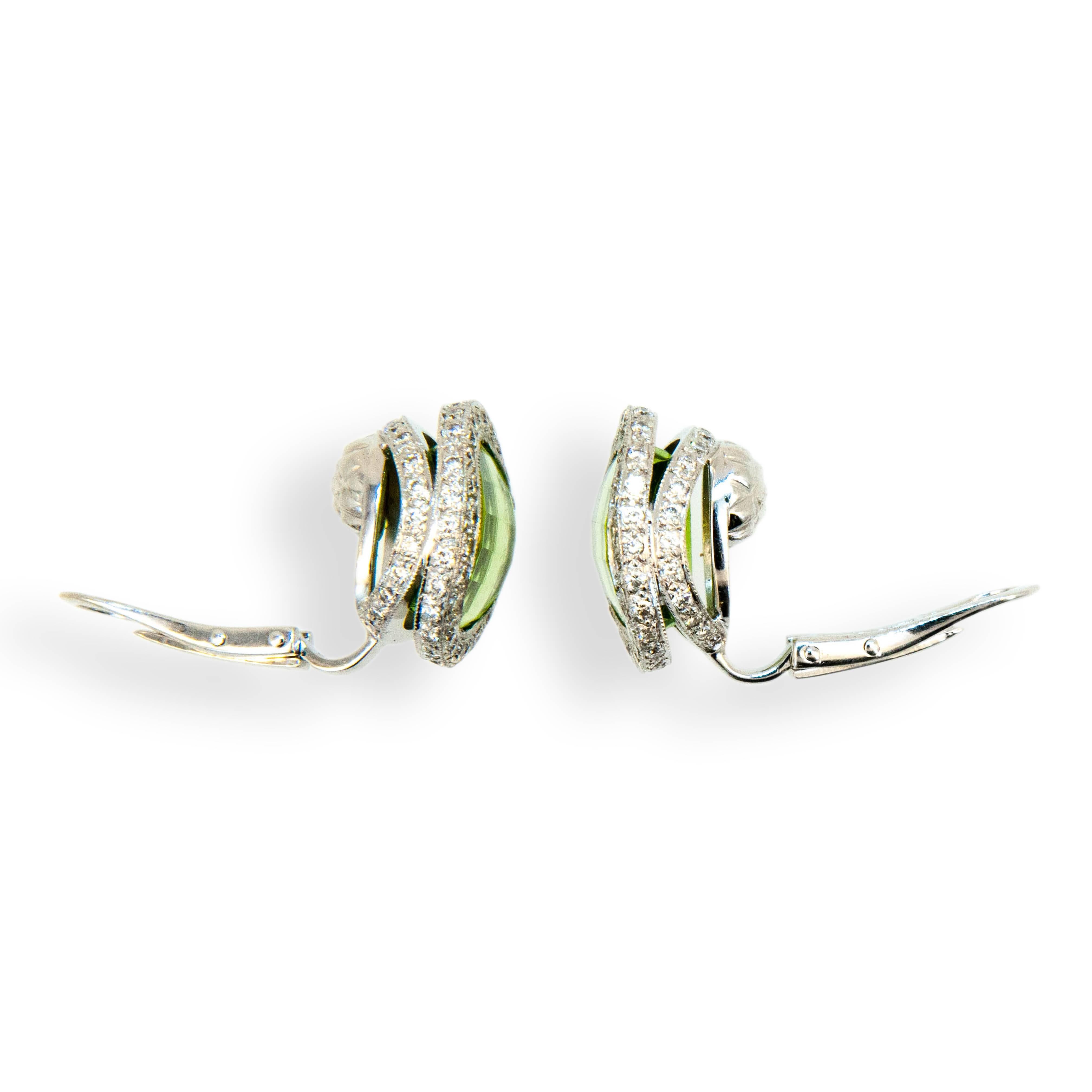 Oval Cut Laura Munder Peridot Diamond White Gold Earrings For Sale