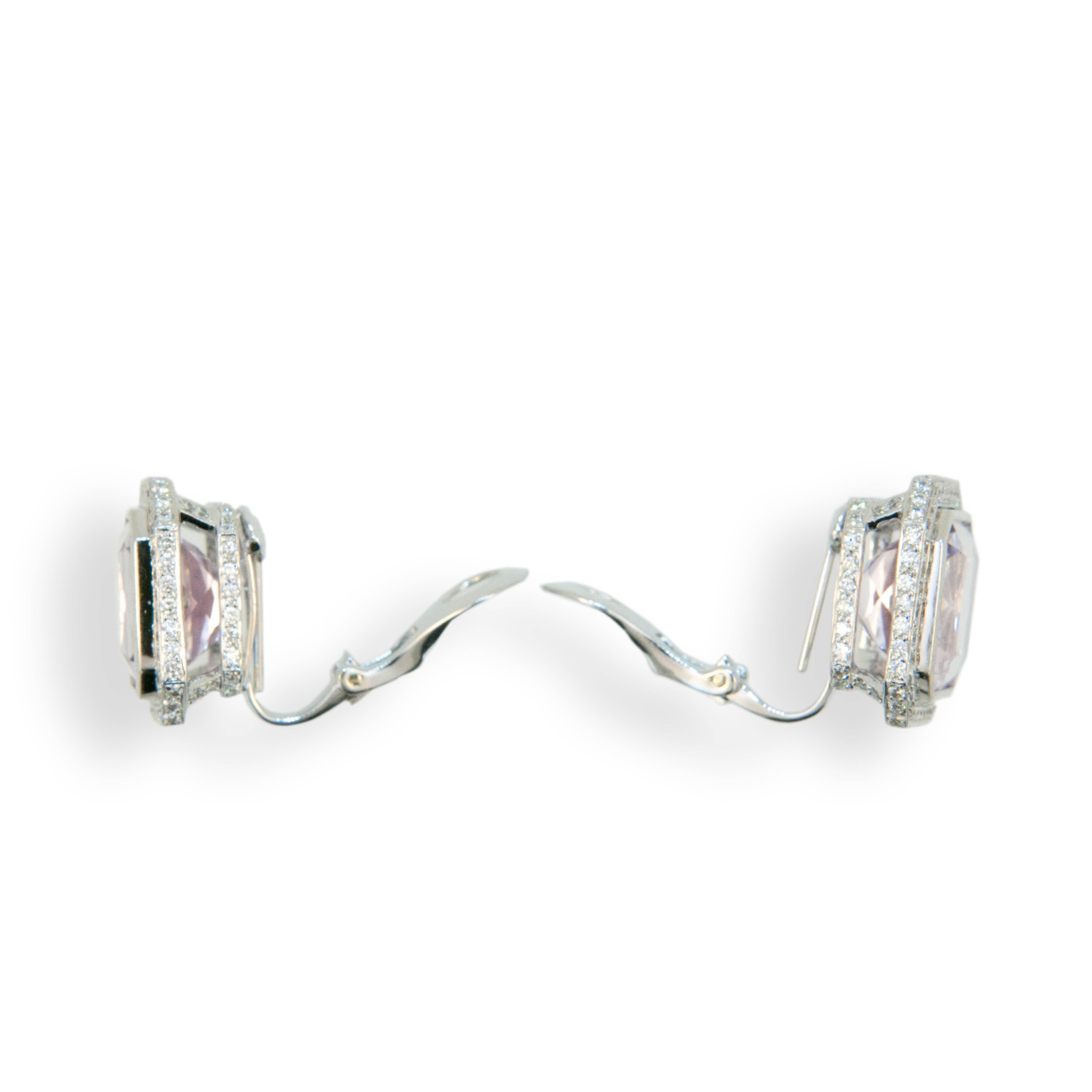 Laura Munder Kunzite Diamond White Gold Earrings In New Condition For Sale In West Palm Beach, FL