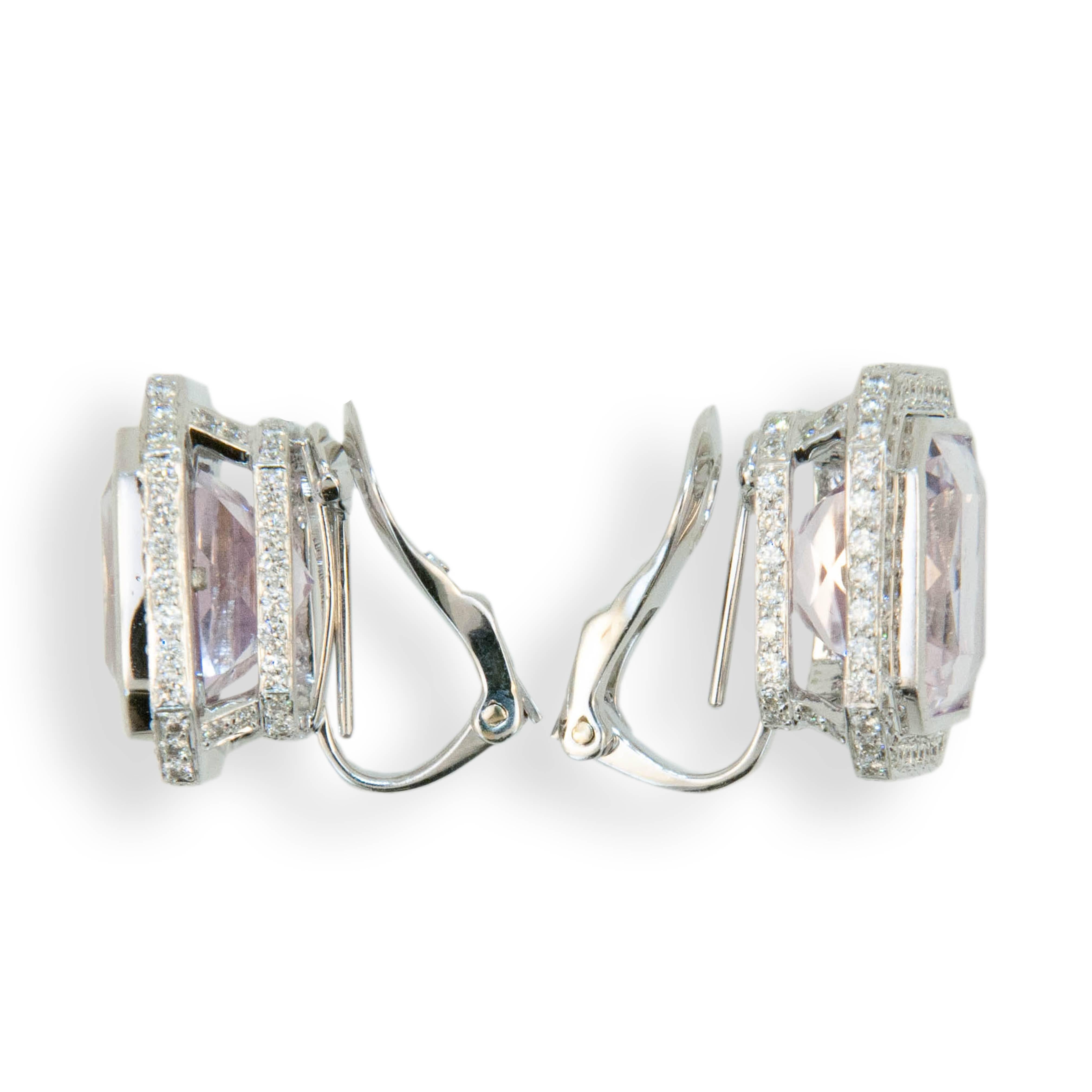 Women's Laura Munder Kunzite Diamond White Gold Earrings For Sale