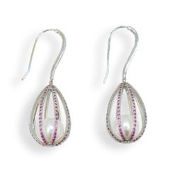 Laura Munder Pearl Pink Sapphire Diamond White Gold Dangle Earrings