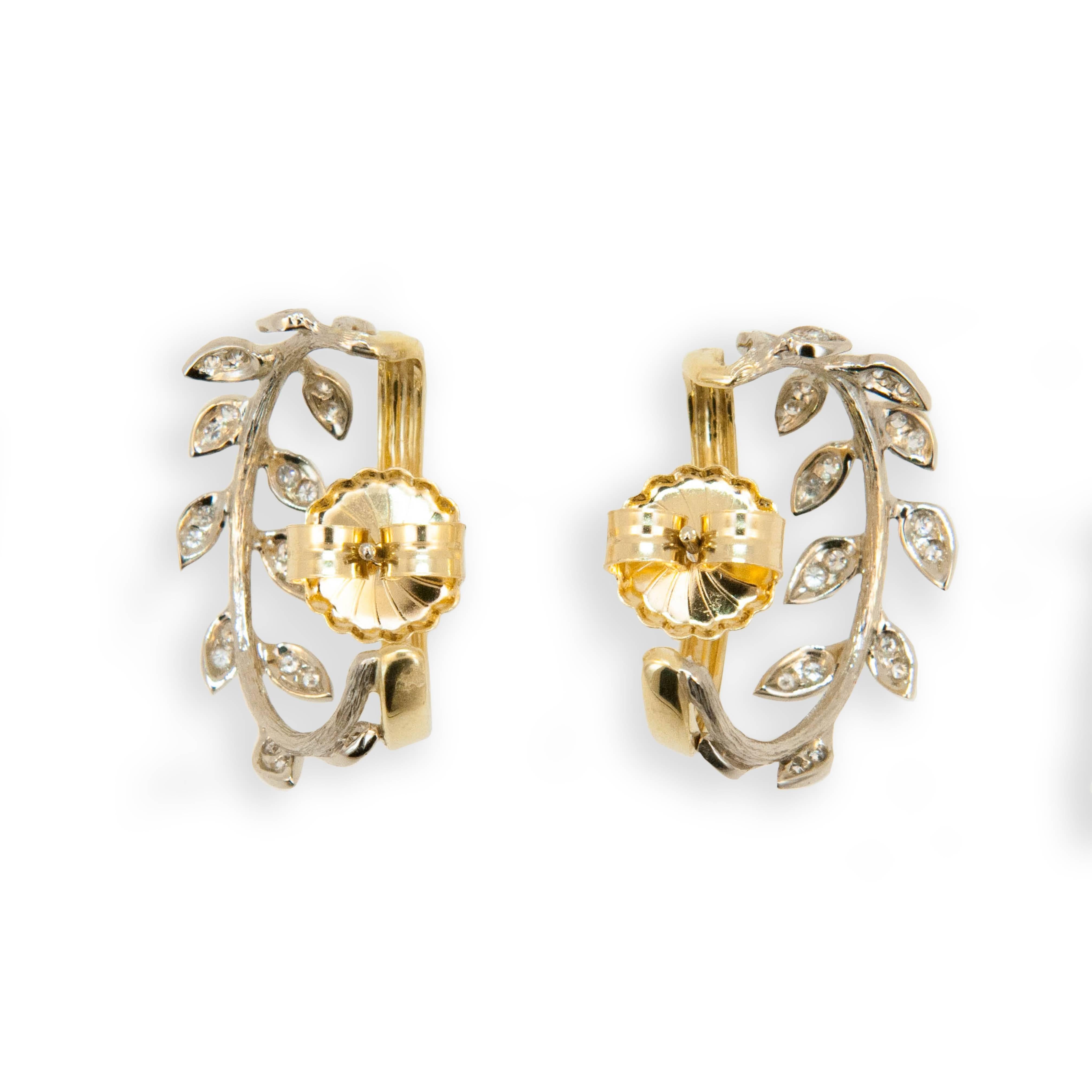 Women's Laura Munder Diamond White Gold Yellow Gold Hoop Earrings For Sale