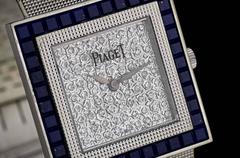Piaget Ladies White Gold Pave Diamond Dial Lapis Lazuli Bezel Wristwatch