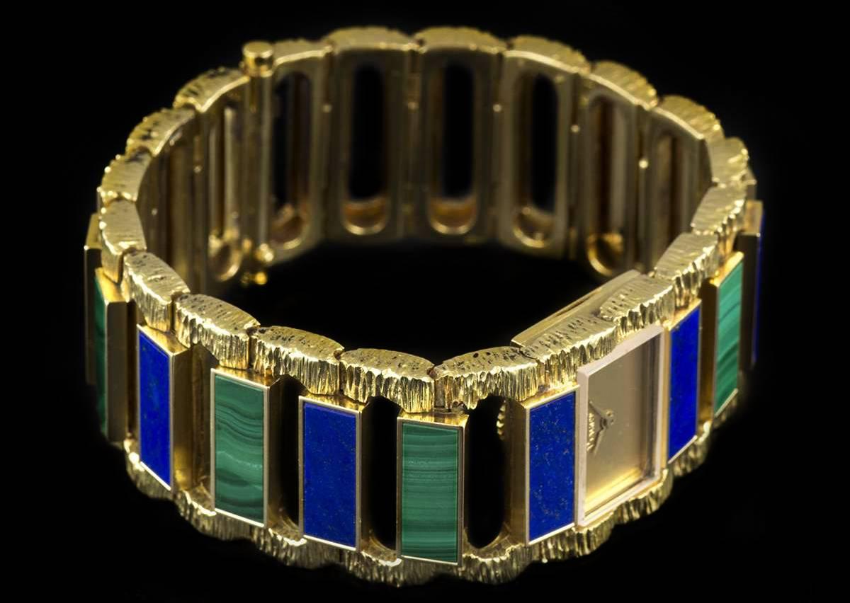 Vintage Rare Piaget Ladies Lapis Lazuli Malachite Set Manual Wind Wristwatch In Good Condition In London, GB