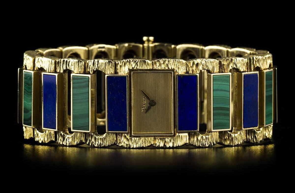 Baguette Cut Vintage Rare Piaget Ladies Lapis Lazuli Malachite Set Manual Wind Wristwatch