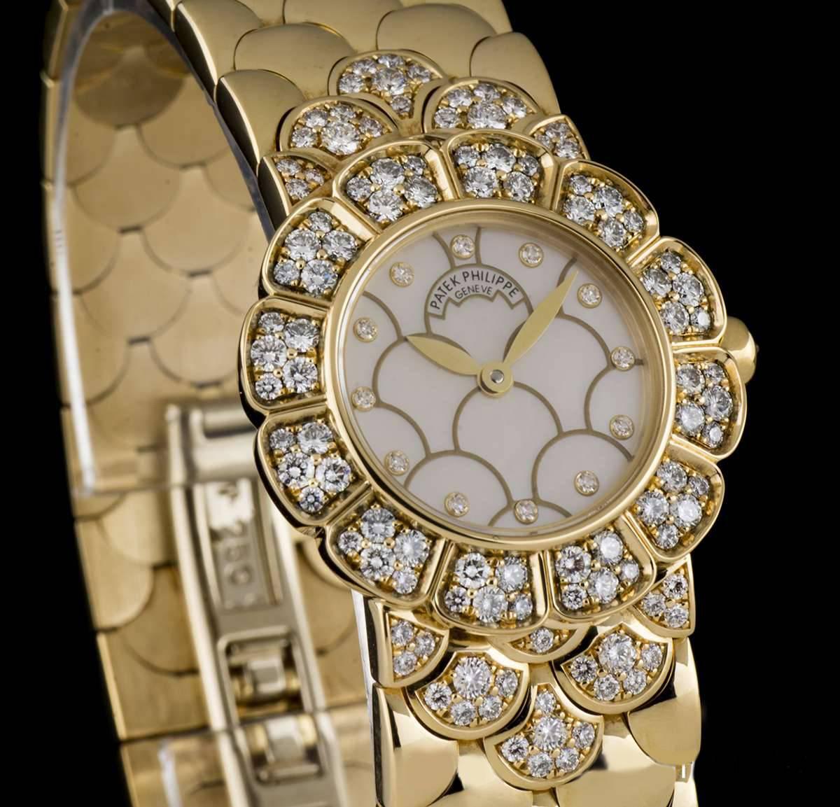 Patek Philippe Ladies Yellow Gold Diamond Set Cocktail Quartz Wristwatch 1