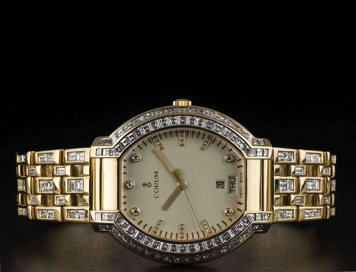 Women's or Men's Corum Yellow Gold Diamond Quartz Dress Wristwatch