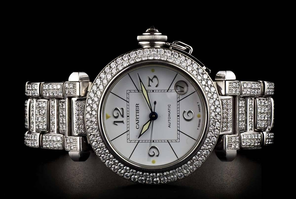 Women's Cartier Ladies White Gold Fully Loaded Diamond Set Pasha Automatic Wristwatch