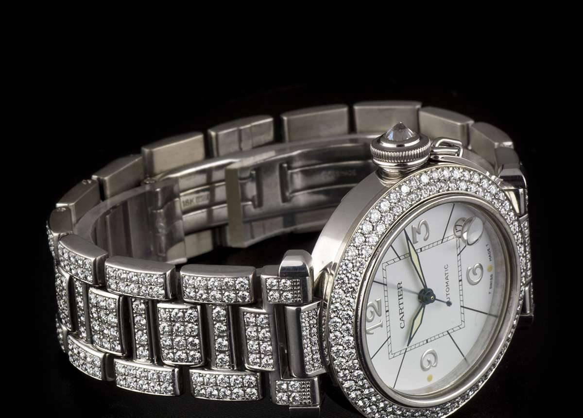Cartier Ladies White Gold Fully Loaded Diamond Set Pasha Automatic Wristwatch 1
