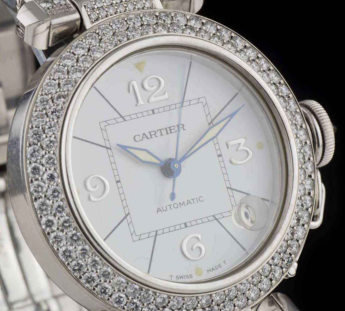 Cartier Ladies White Gold Fully Loaded Diamond Set Pasha Automatic Wristwatch In Excellent Condition In London, GB