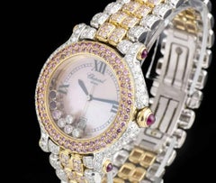 Chopard Ladies Yellow White Gold Fully Loaded Diamond Pink Diamond Wristwatch