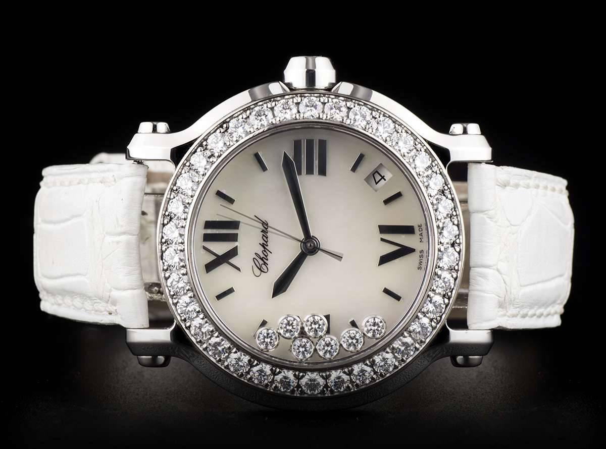 Women's Chopard Ladies Stainless Steel Mother-of-Pearl Dial Happy Diamonds Wristwatch