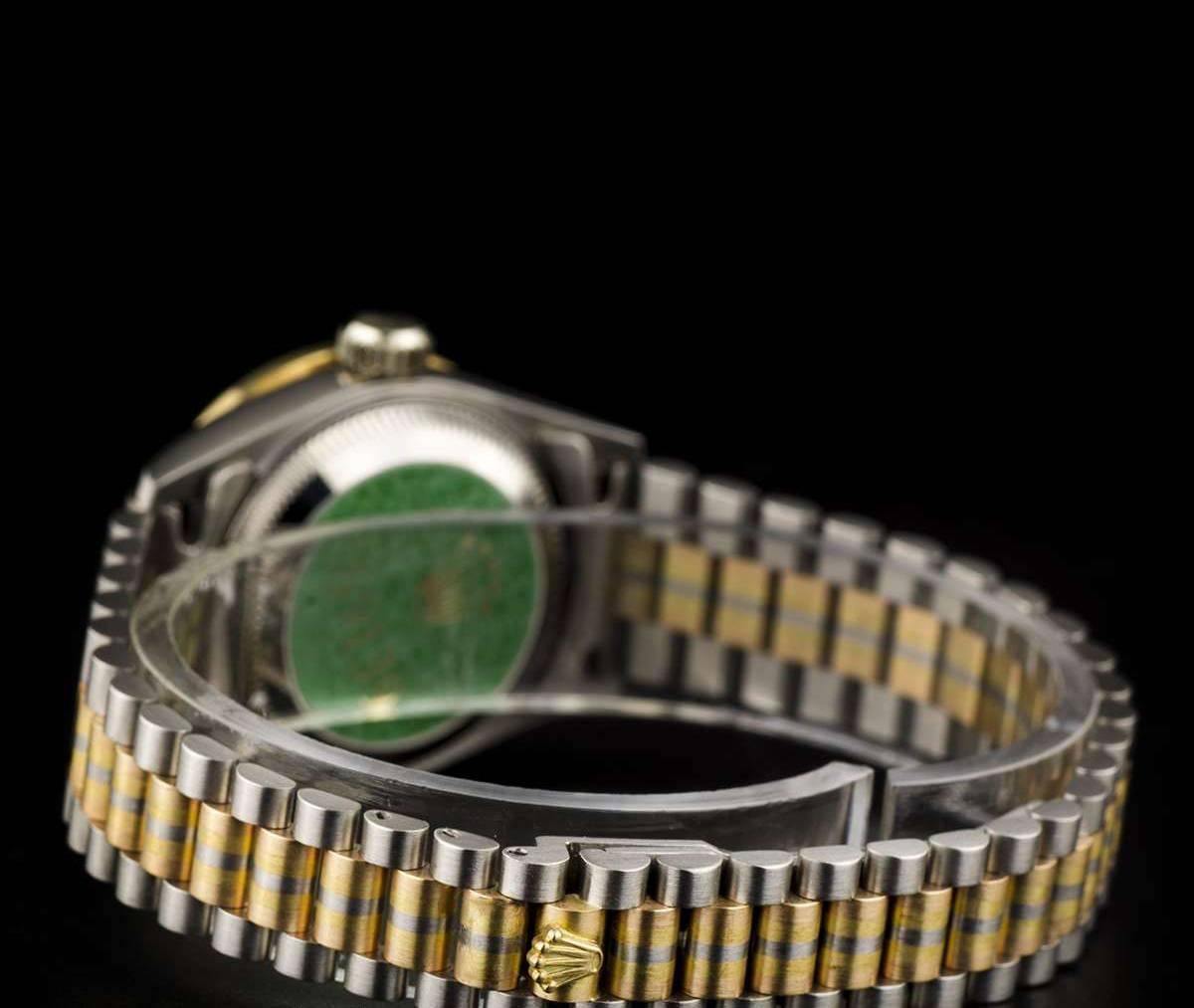 Women's Rolex Ladies Tridor Diamond Set Black Mother-of-Pearl Dial Wristwatch Ref 69139