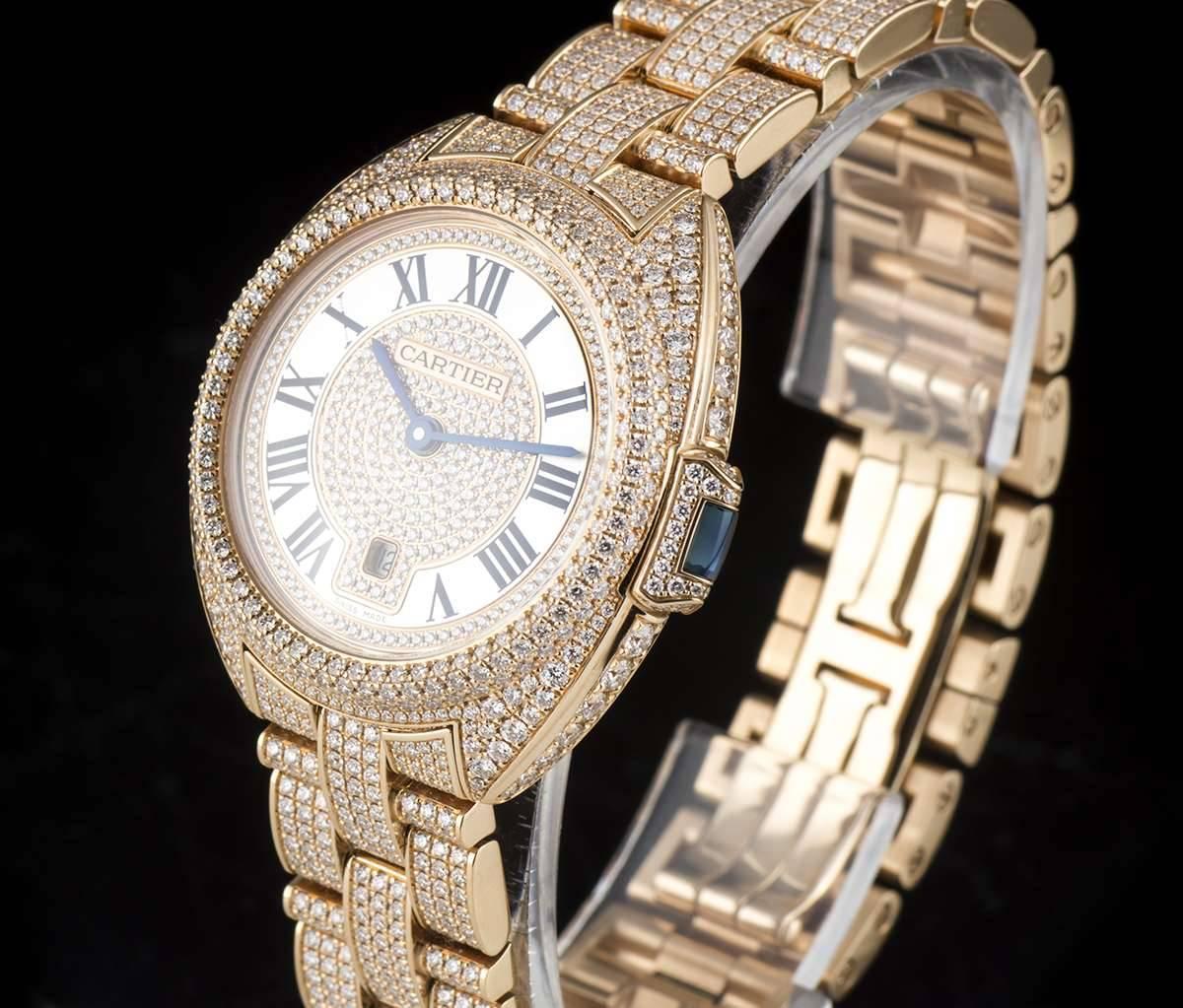 Cartier Ladies Rose Gold Diamond Clé De Cartier Automatic Wristwatch In New Condition In London, GB