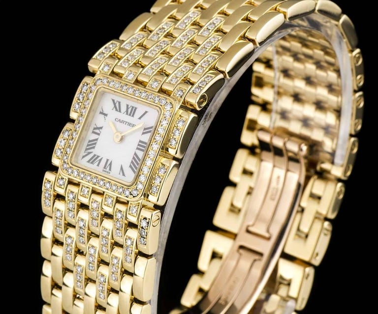 Cartier Ladies Yellow Gold Diamond Set Panthere Ruban Quartz wristwatch ...