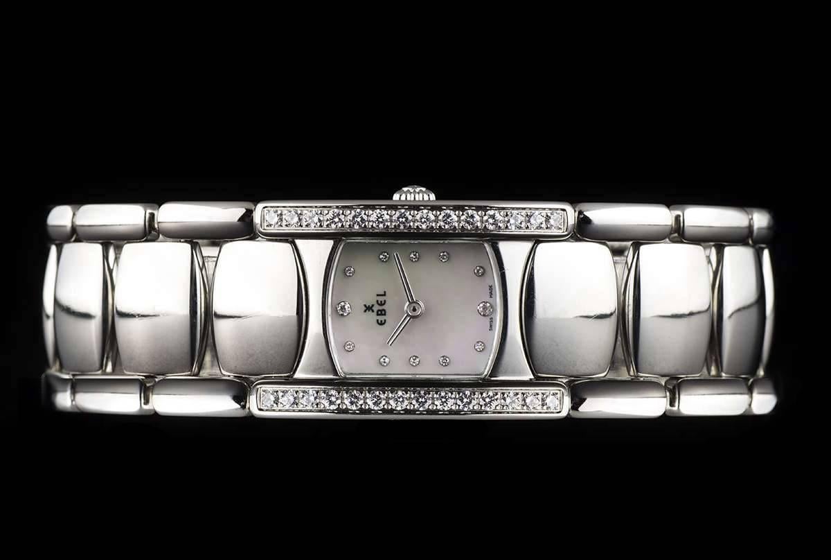 Women's Ebel Ladies Stainless Steel Diamond Mother-of-Pearl Beluga Manchette Wristwatch