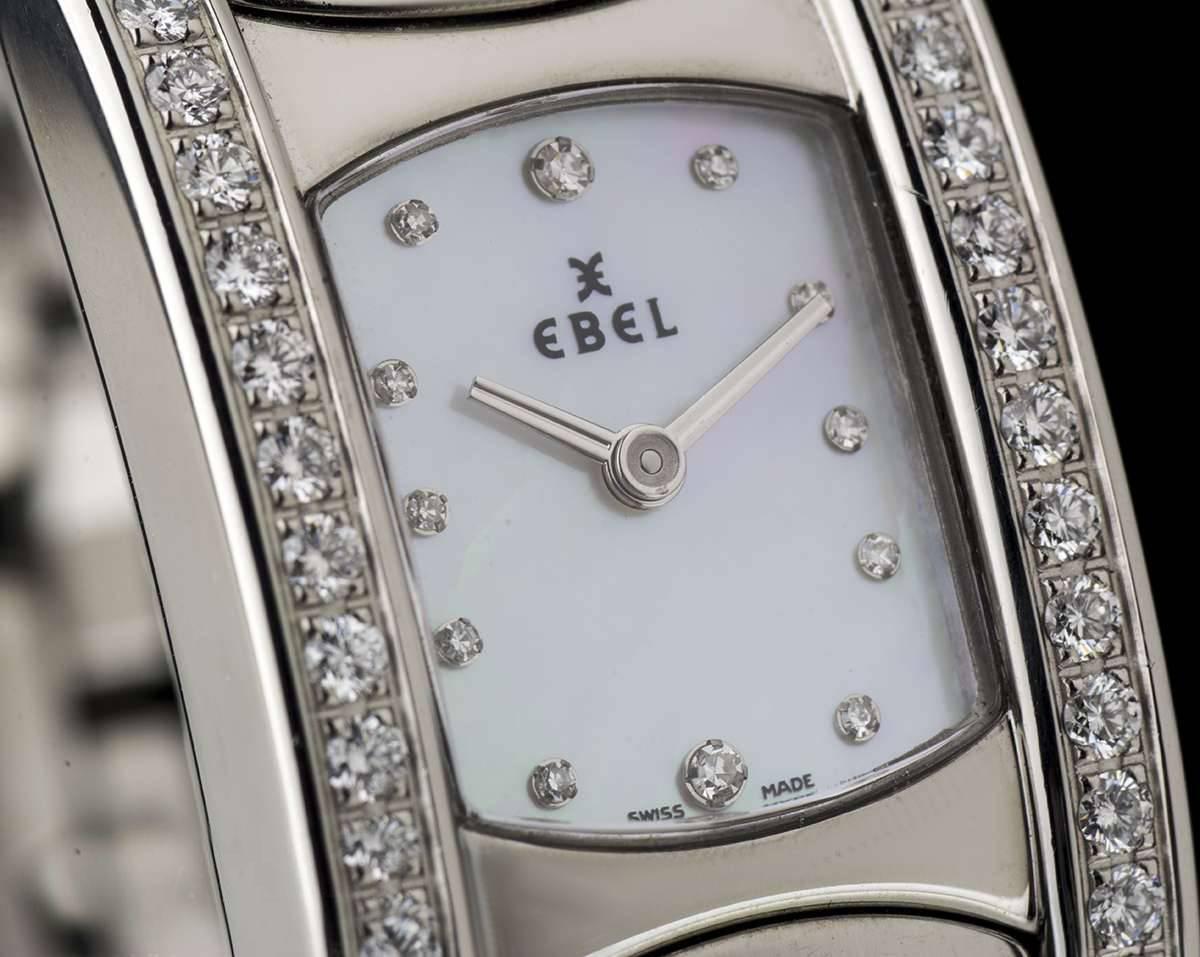 Ebel Ladies Stainless Steel Diamond Mother-of-Pearl Beluga Manchette Wristwatch In Excellent Condition In London, GB